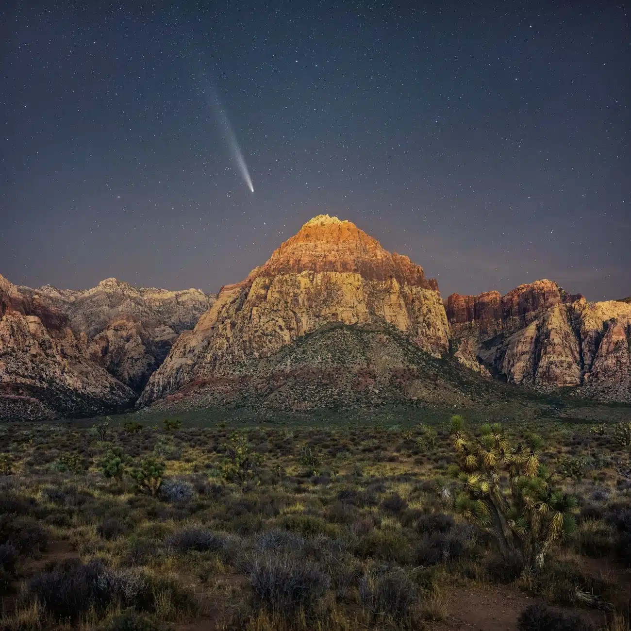 ATLAS comet over Rainbow Mountain in Red Rock Canyon