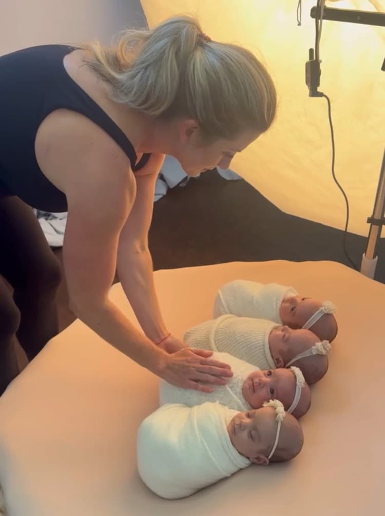 Behind the scenes of baby photoshoot of Texas quadruplets