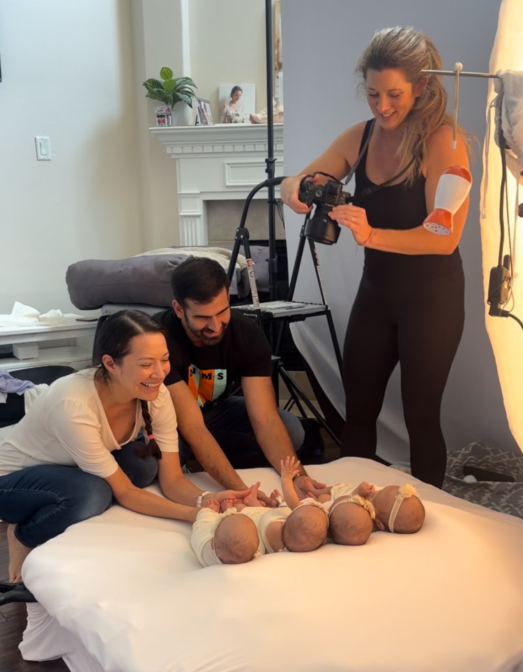 Behind the scenes of baby photoshoot of Texas quadruplets