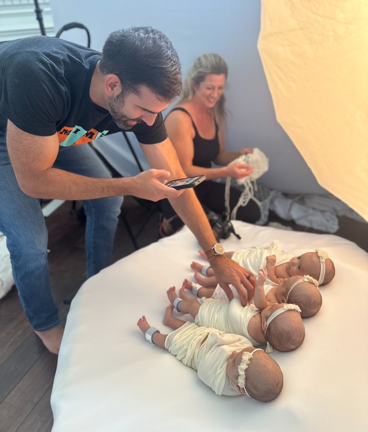 Behind the scenes of baby photoshoot of Texas quadruplets