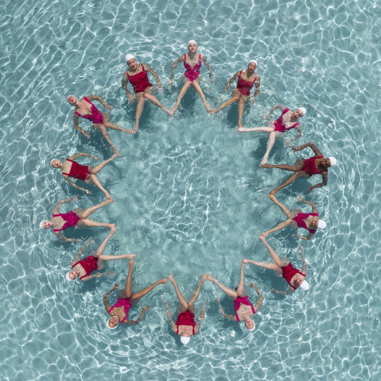 Aerial photography of artistic swimming by Brad Walls