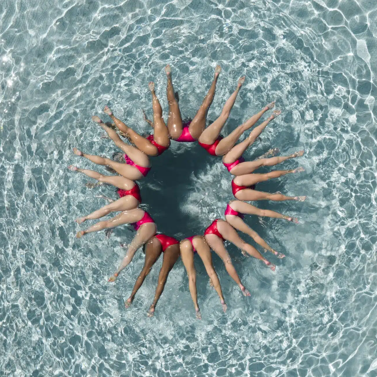 Aerial photography of artistic swimming by Brad Walls