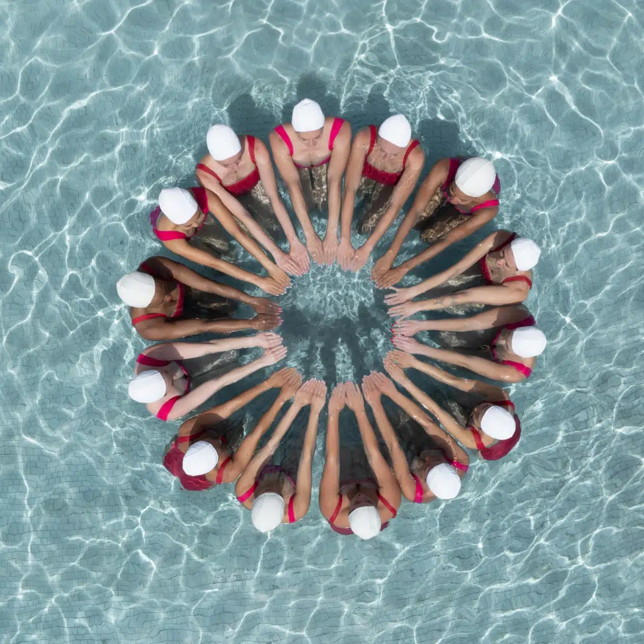 Aerial photography of artistic swimming by Brad Walls