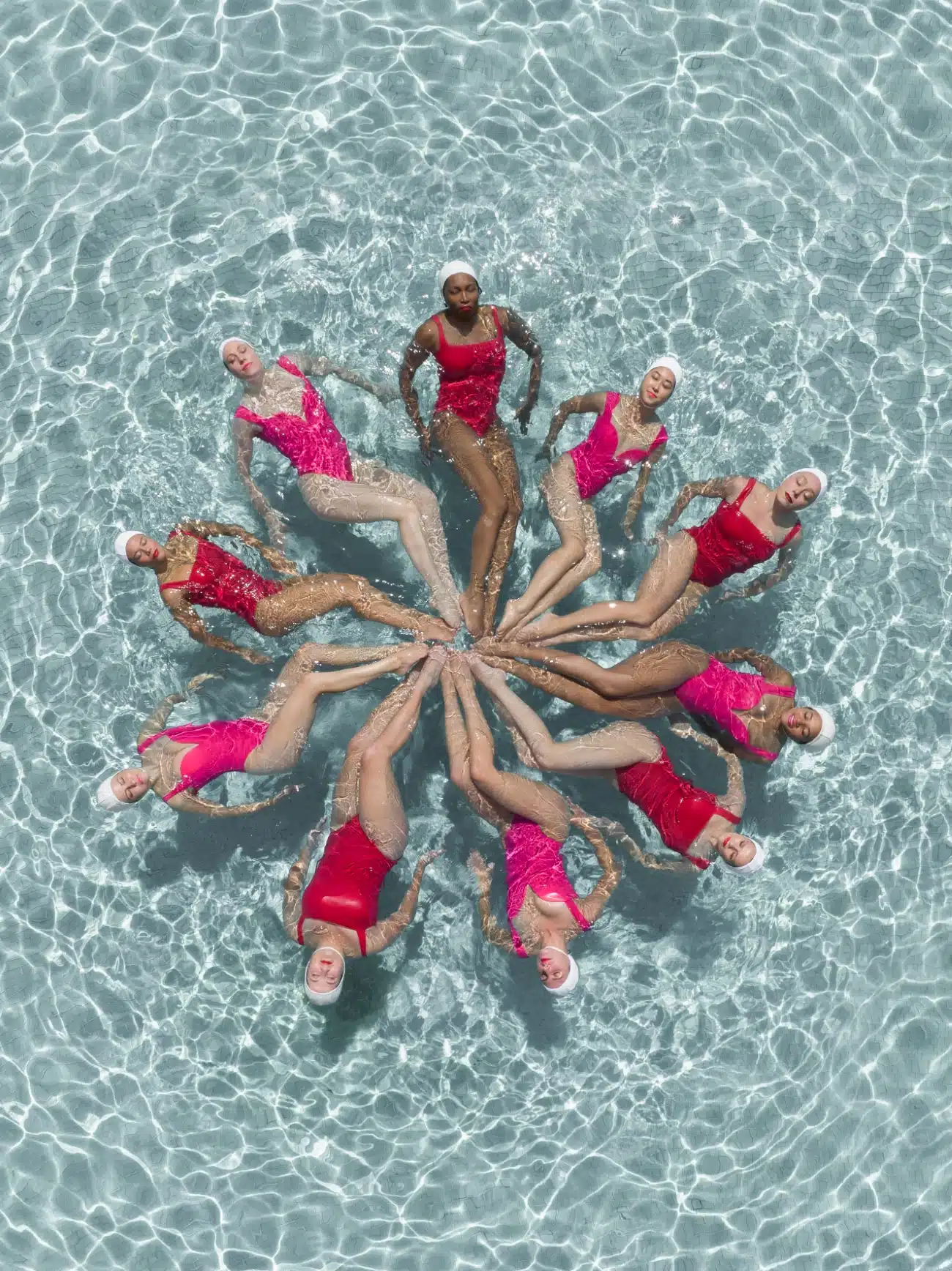 Aerial photography of artistic swimming by Brad Walls