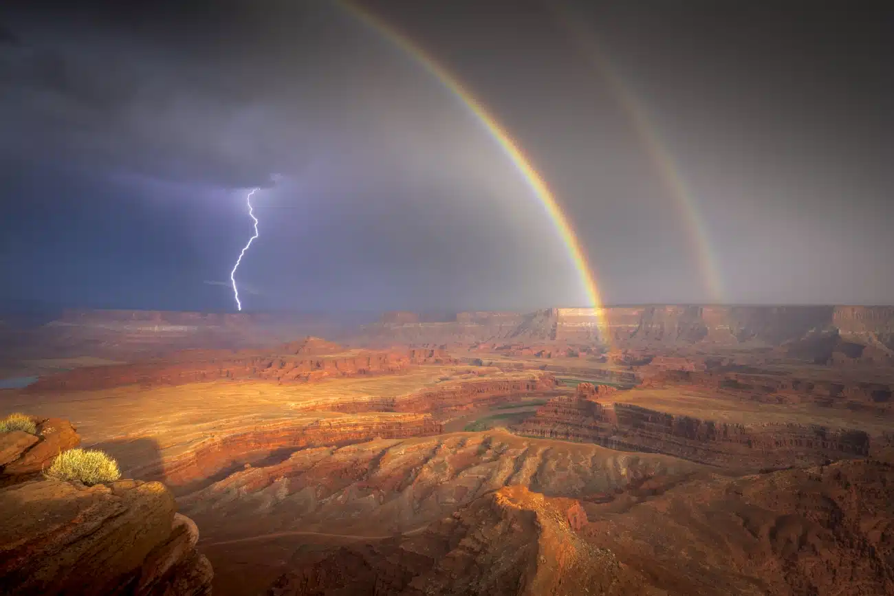 Rainbow with lightning in Utah