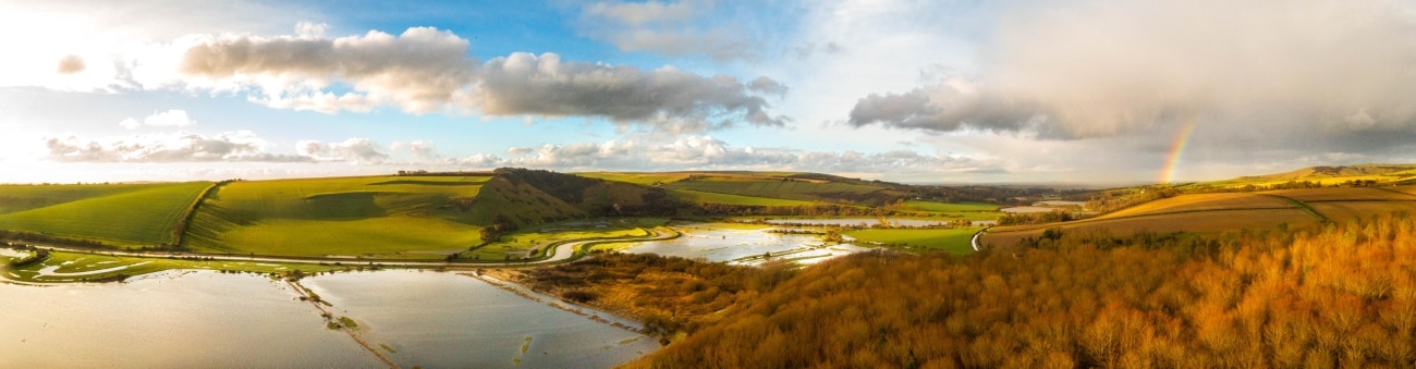 Cuckmere Valley in East Sussex while flooded