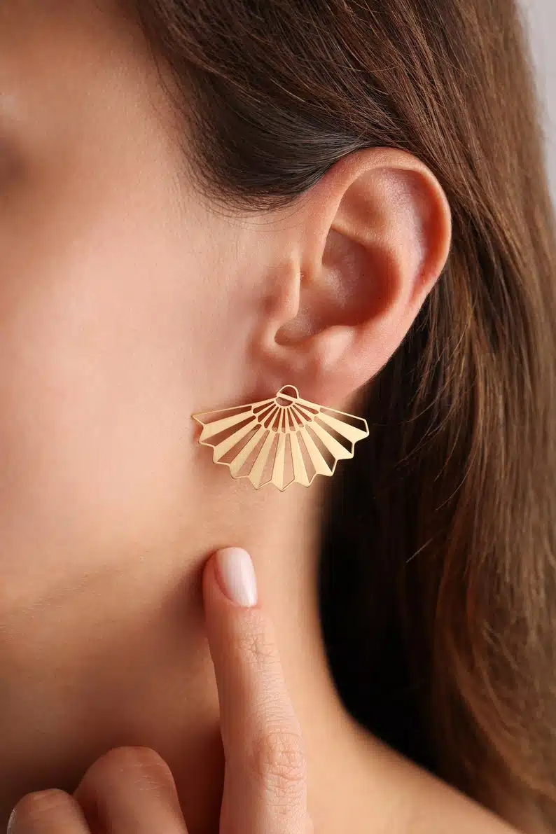 Minimalist gold fan earrings