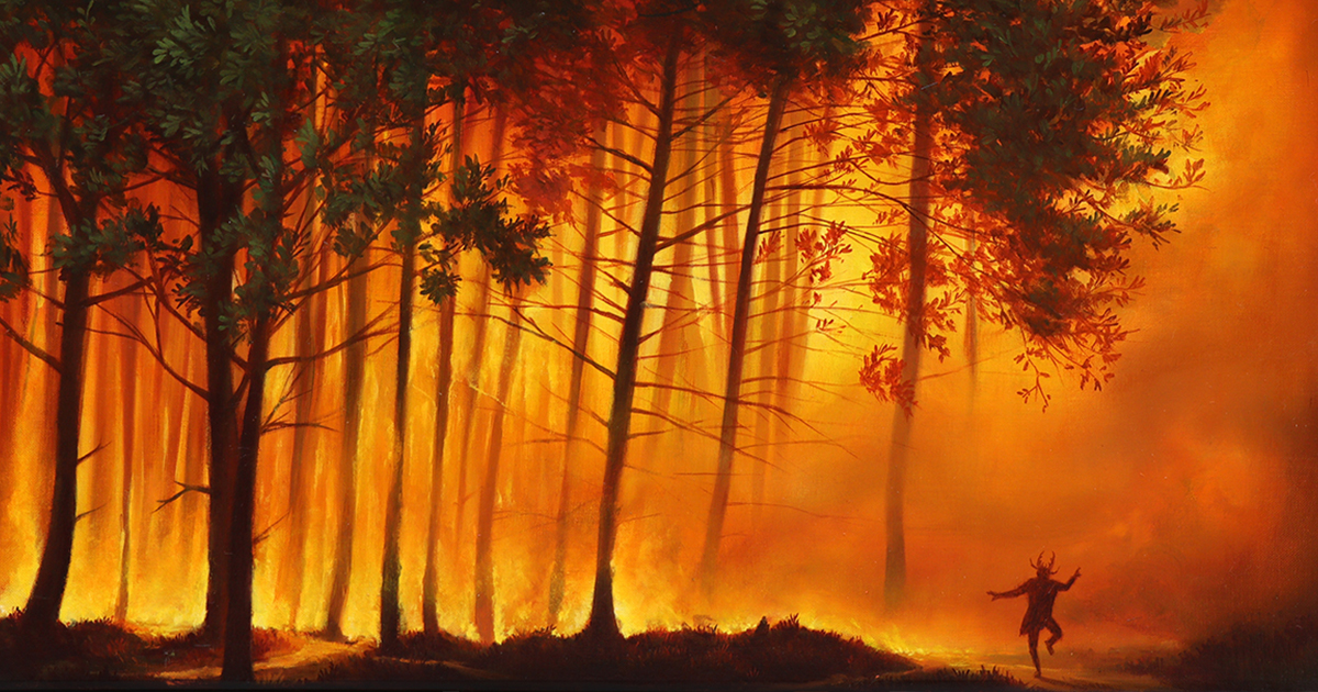 炎の肖像('74日活) Artist Captures a Fiery Apocalypse in Surreal Oil Paintings