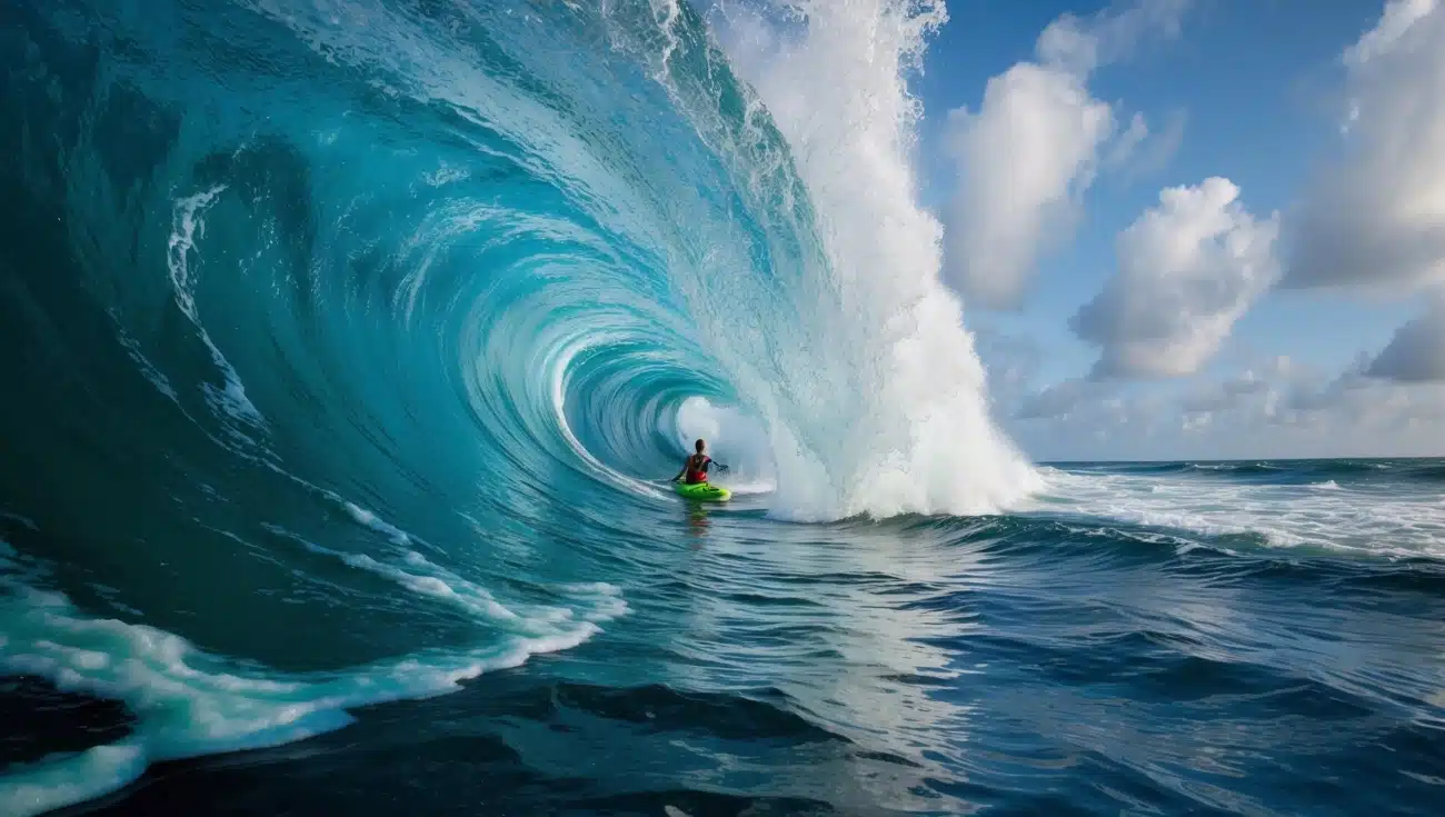 AI image of surfer riding the inside of the wave