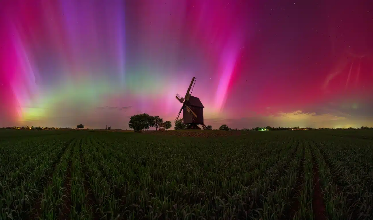 Northern Lights with Windmill in Germany