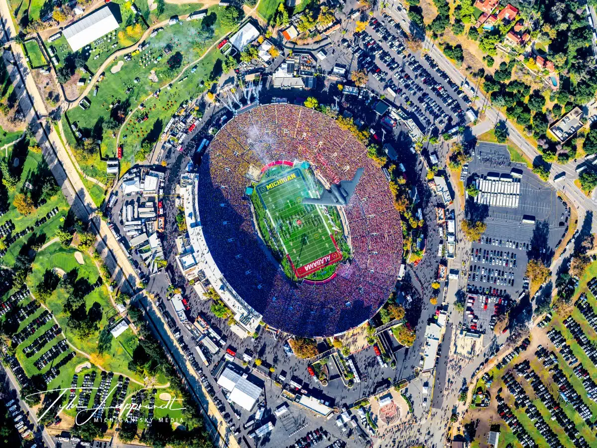 B2 Bomber Flying Over the Rose Bowl