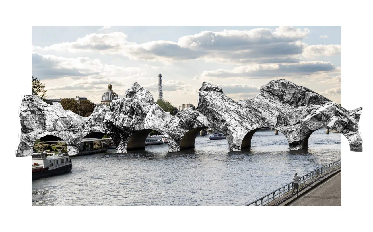 JR. "Projet Pont-Neuf (collage préparatoire)" Collage, 2024. Paper cutout on paper. 10 x 16⅛ in. Atelier JR. Photo: Courtesy Atelier JR © 2024 JR