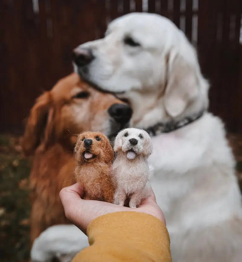 Realistic needle felting pet portraits by Little Felted Friends