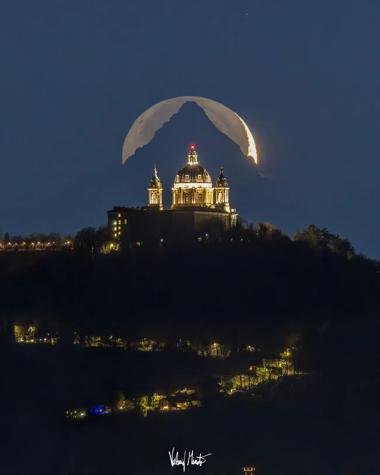 Full Moon Behind Mountain and Basilica