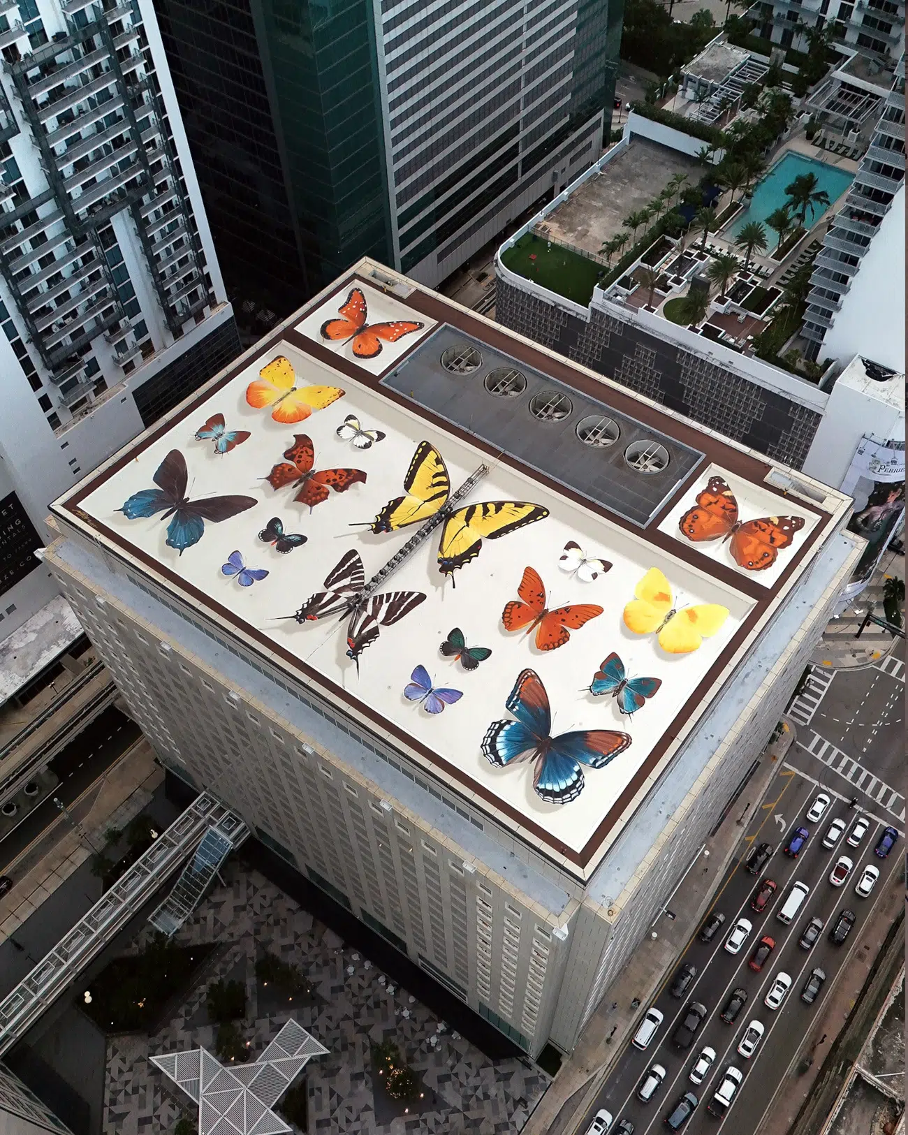 butterfly mural by Mantra on Miami rooftop