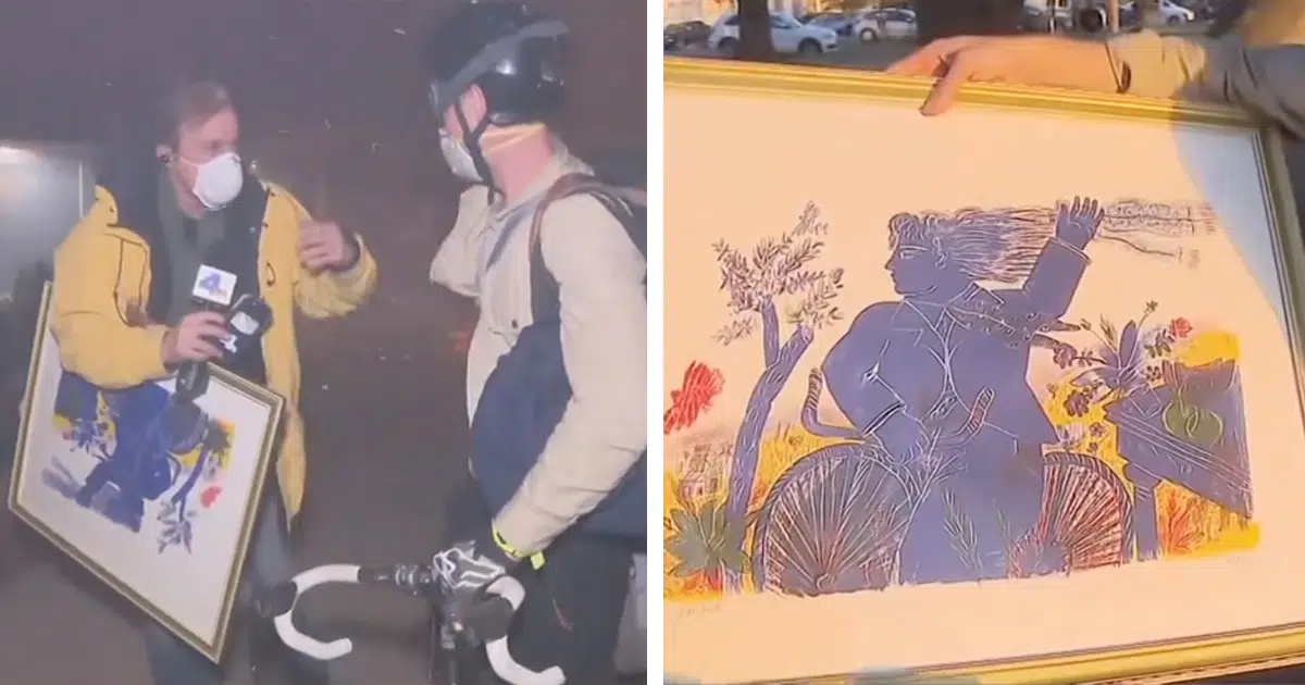 Man Who Fled Palisades Fire on a Bicycle Reunites With the Only Artwork Rescued From His Demolished Home