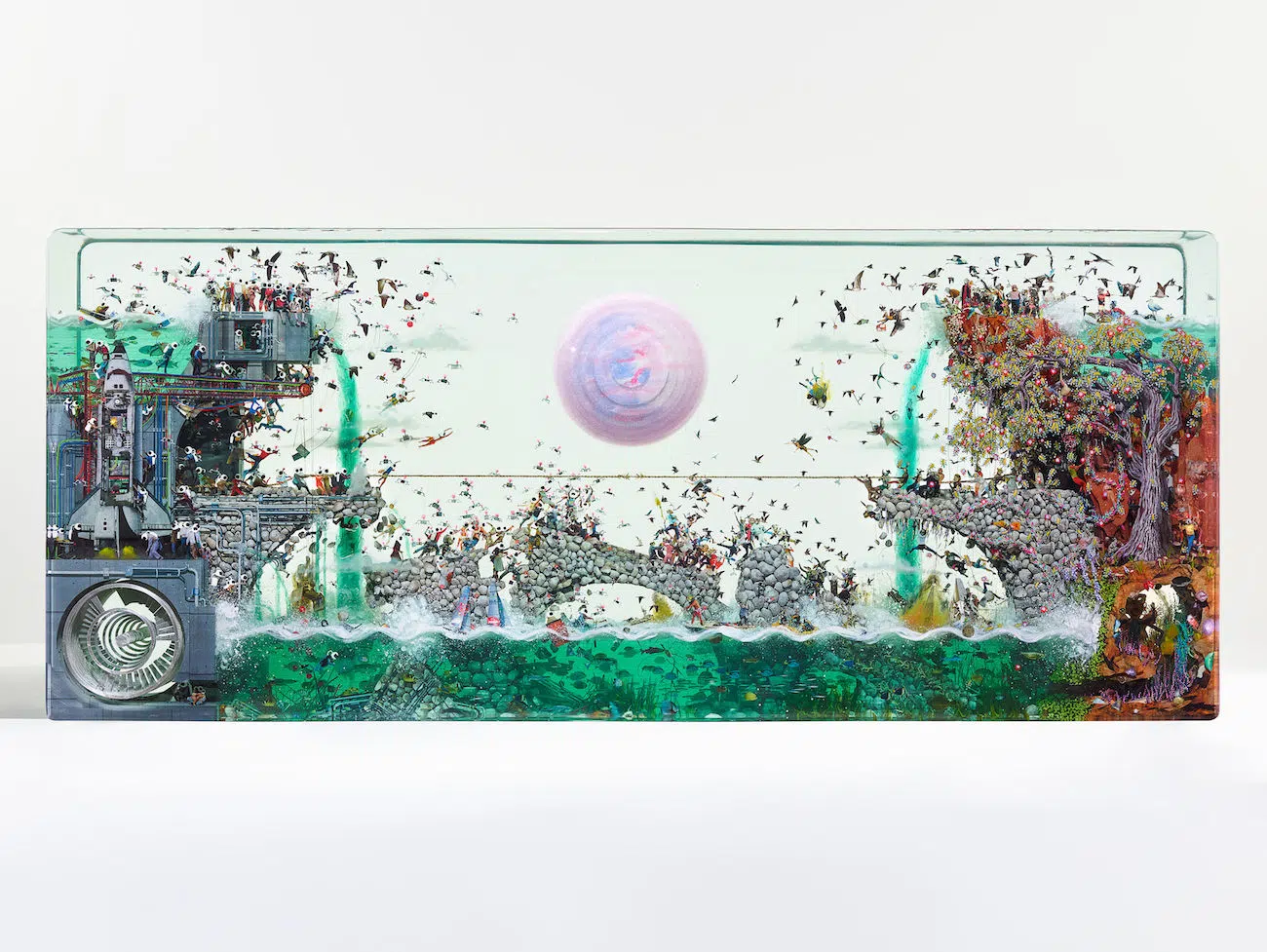 "The Consequential Nature of the Simultaneous," 2025, glass, epoxy, collage, acrylic paint