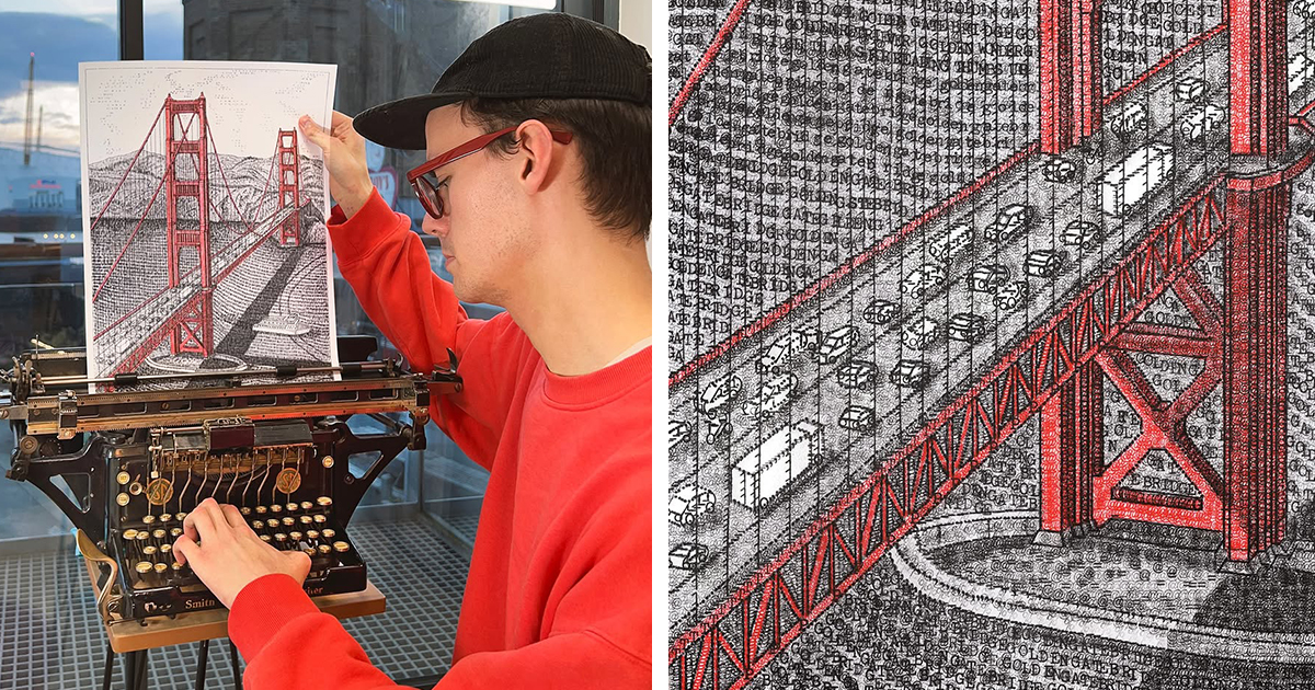 Artist uses vintage typewriters as drawing tool