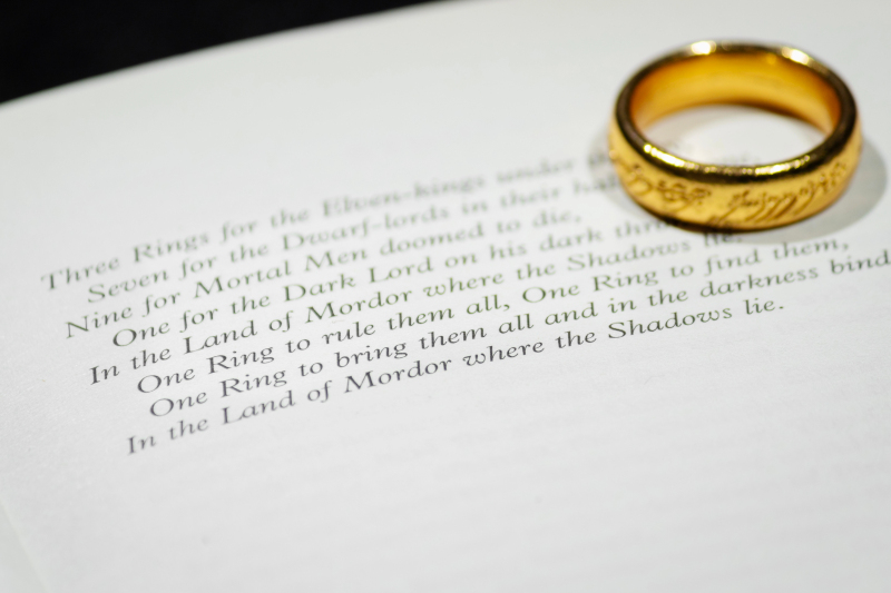 Ring on a page of the Lord of the Rings book
