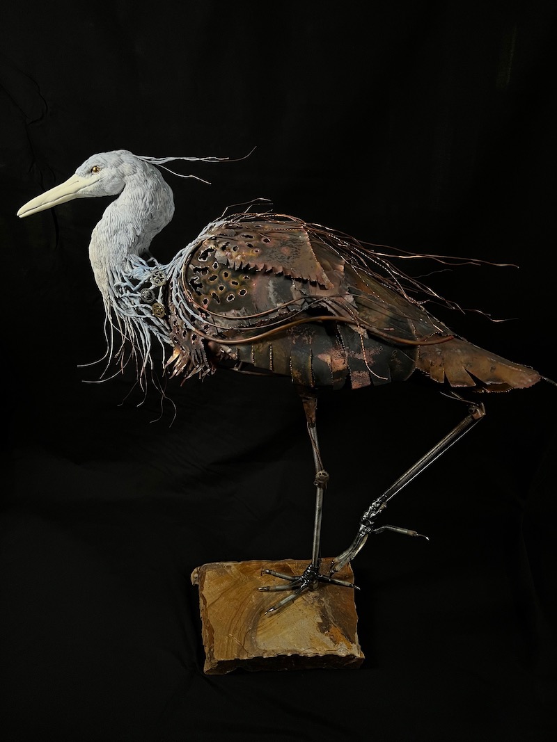 Sculpture of a heron by Chris Hynes