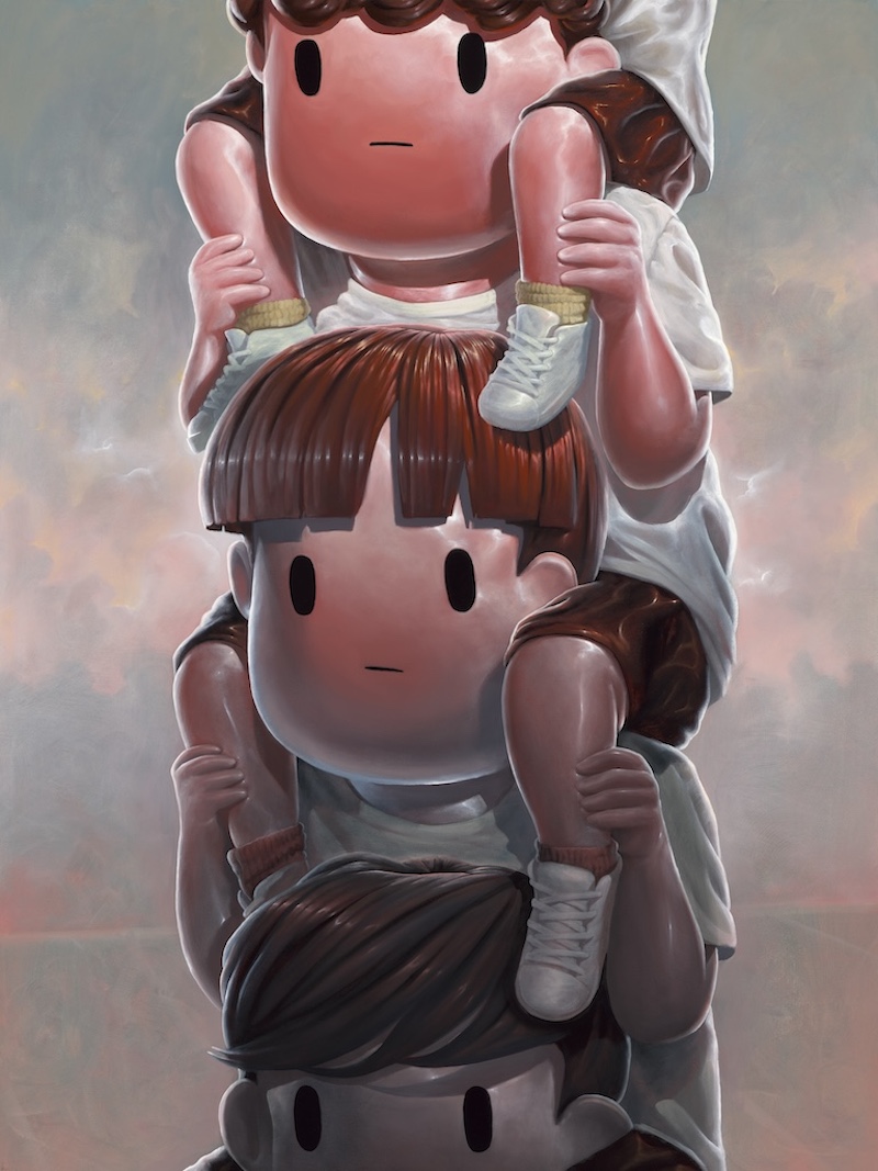 Painting of children stacked on one another featured in "Giorgiko: Back to School" at Hashimoto Contemporary