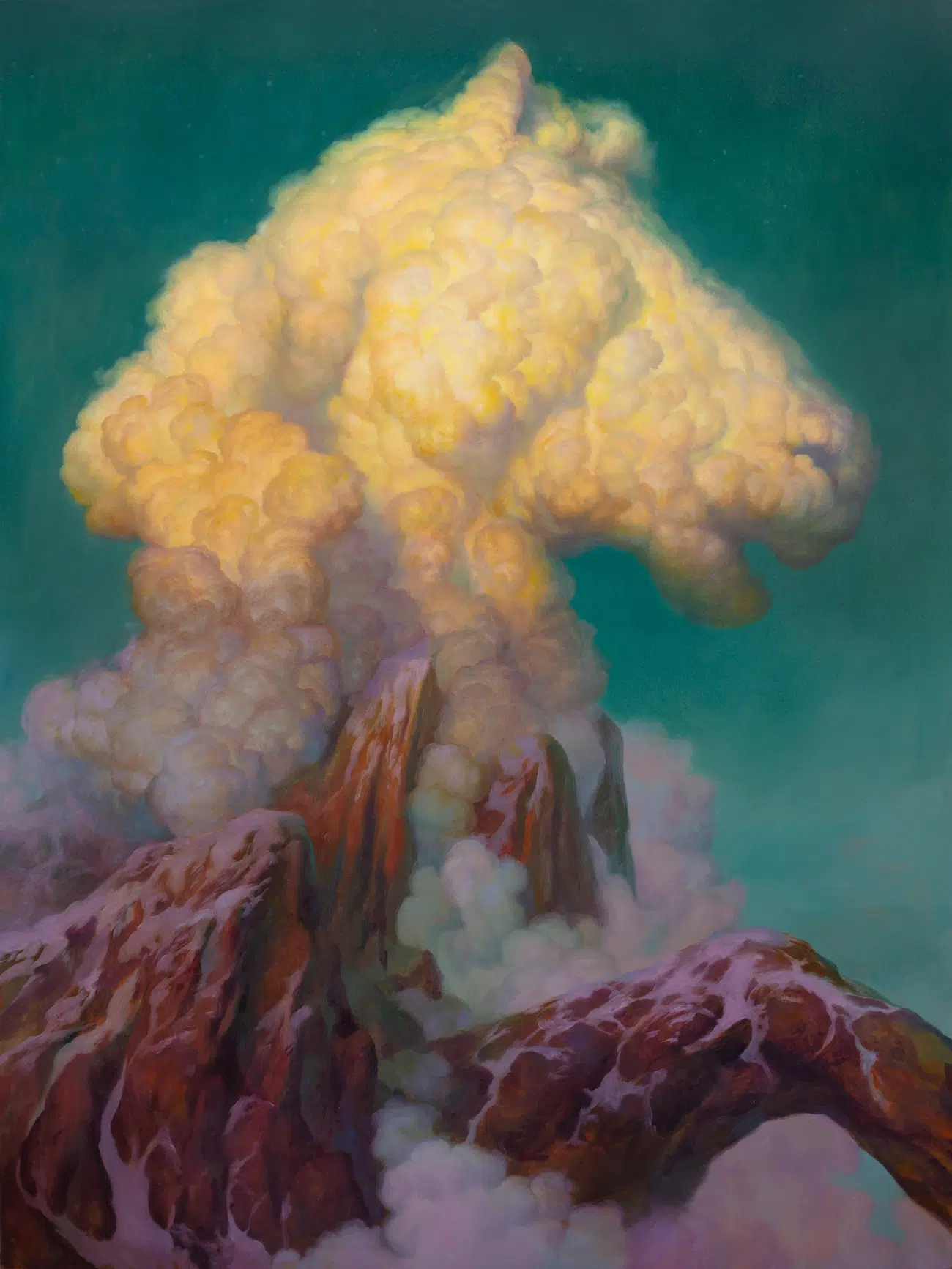 Painting of a cloud in the shape of a horse, included in "Martin Wittfooth: Deus ex Terra" at Corey Helford Gallery.