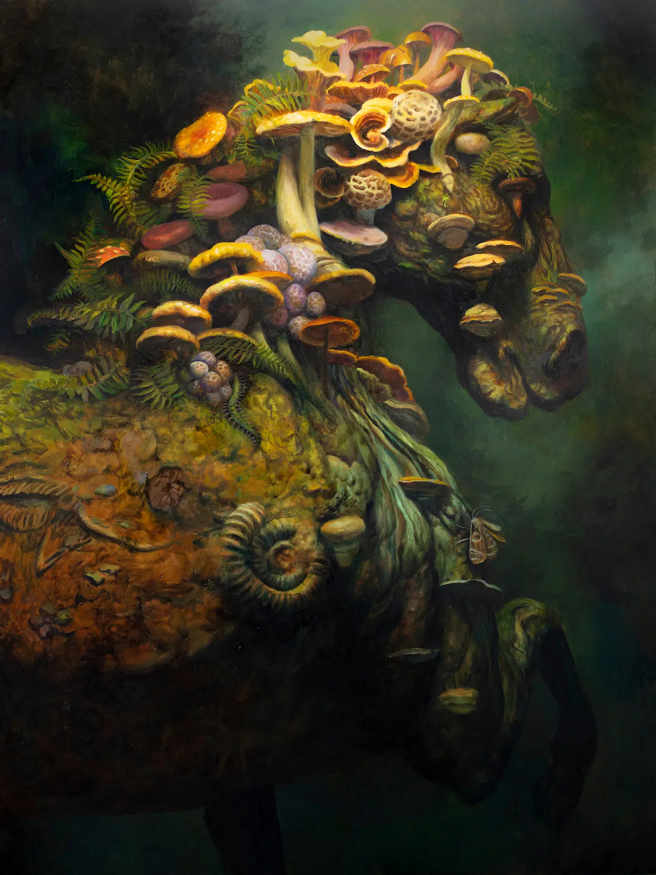 Painting of a horse, included in "Martin Wittfooth: Deus ex Terra" at Corey Helford Gallery.
