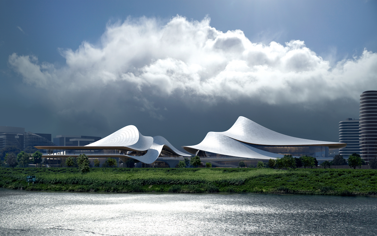 Zaha Hadid Architects Shaoxing Culture and Arts Center con nube