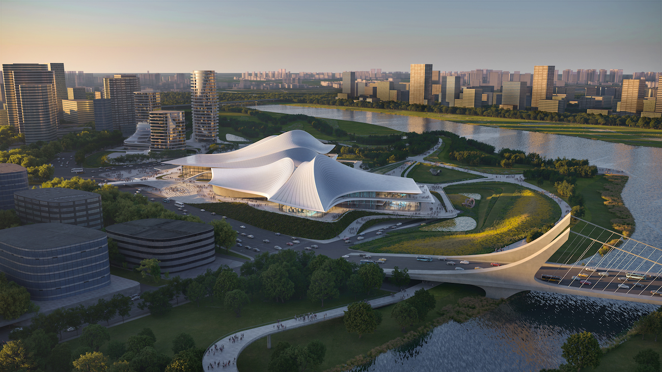 Imágenes aéreas del Centro Shaoxing para Cultura y Artes de Zaha Hadid Architects