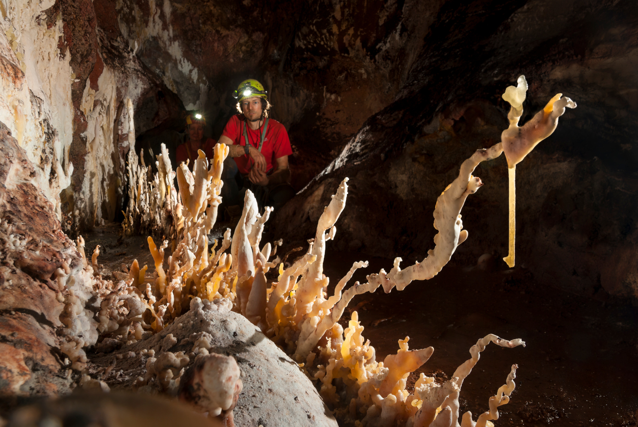 speleologist in Lechuguilla cave marvels at formation