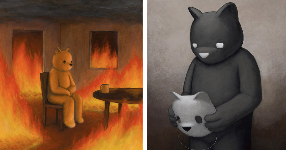 Anthropomorphic Bears and Bunnies Stand in for Humans in Paintings Commenting on Modern Life