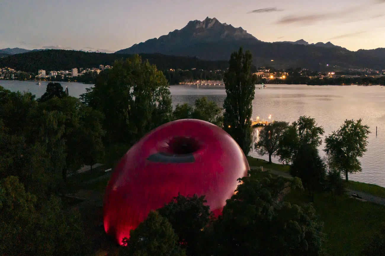 Anish Kapoor and the late architect Arata Isozaki's mobile concert hall, "Ark Nova," set up during the Lucerne Festival in Switzerland.