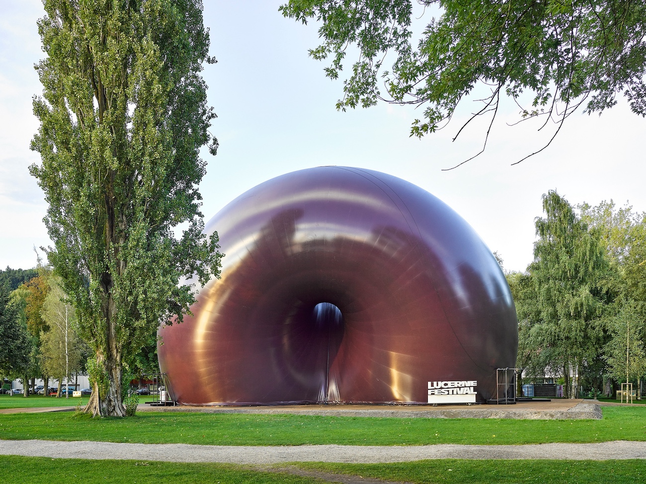 Anish Kapoor and the late architect Arata Isozaki's mobile concert hall, "Ark Nova," set up during the Lucerne Festival in Switzerland.