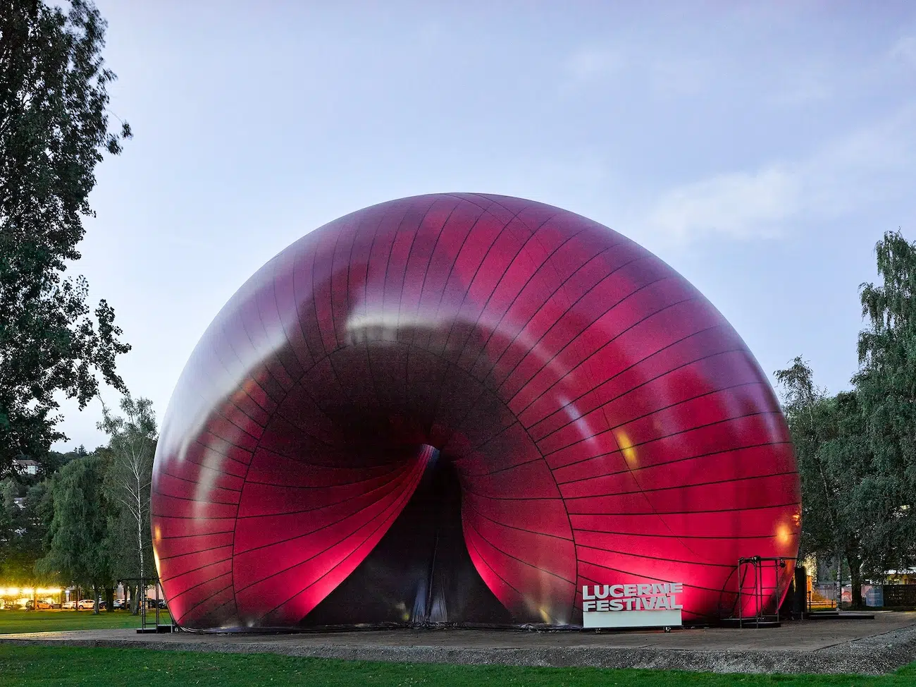 Anish Kapoor and the late architect Arata Isozaki's mobile concert hall, "Ark Nova," set up during the Lucerne Festival in Switzerland.