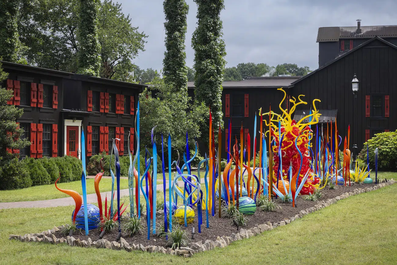 Installation view of Dale Chihuly's sculpture exhibition at Maker’s Mark in Bardstown, Kentucky.