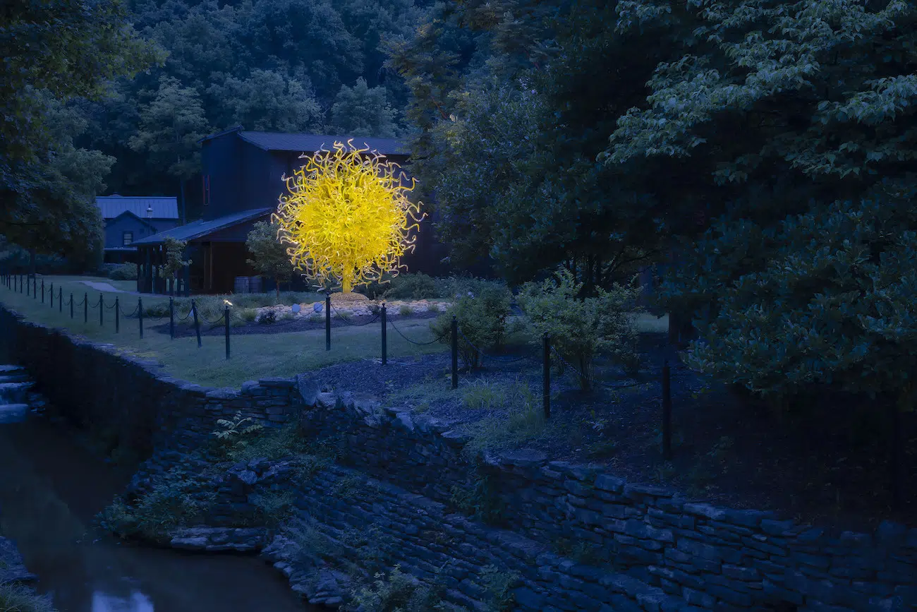 Installation view of Dale Chihuly's sculpture exhibition at Maker’s Mark in Bardstown, Kentucky.