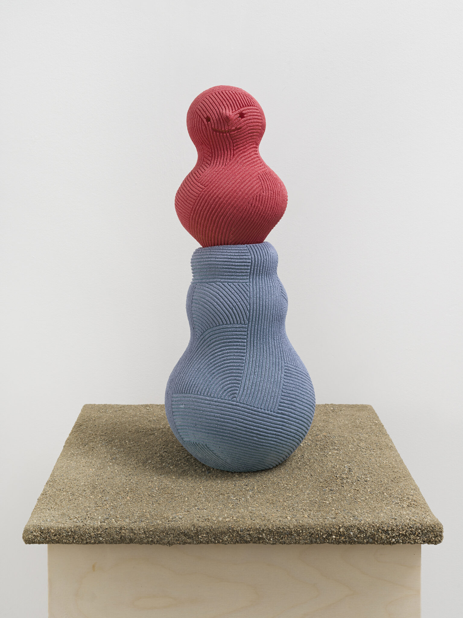 Playful ceramic sculpture created by En Iwamura for his solo exhibition, "Mask," at Ross+Kramer in January 2025