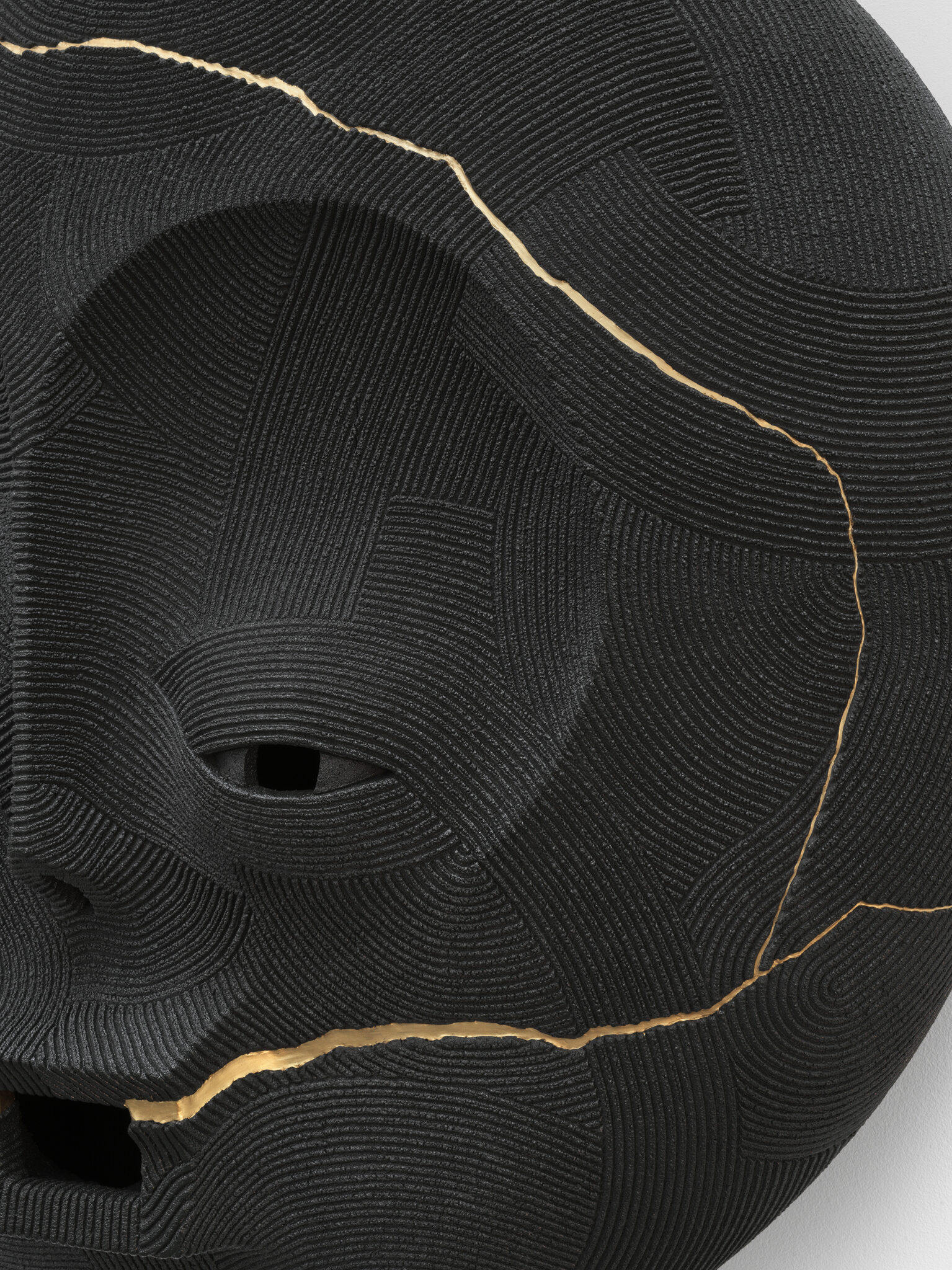 Playful ceramic sculpture created by En Iwamura for his solo exhibition, "Mask," at Ross+Kramer in January 2025