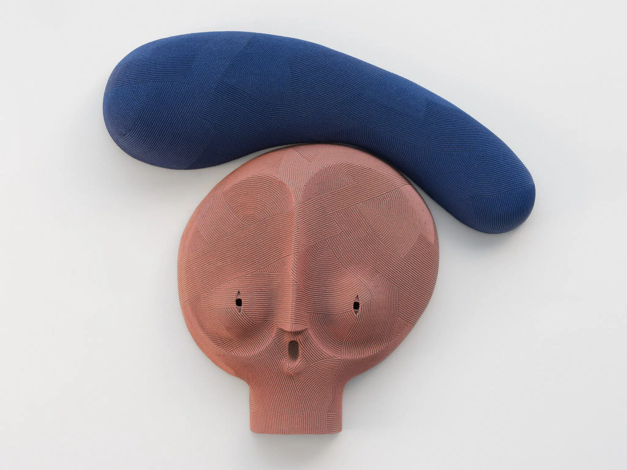 Playful ceramic sculpture created by En Iwamura for his solo exhibition, "Mask," at Ross+Kramer in January 2025