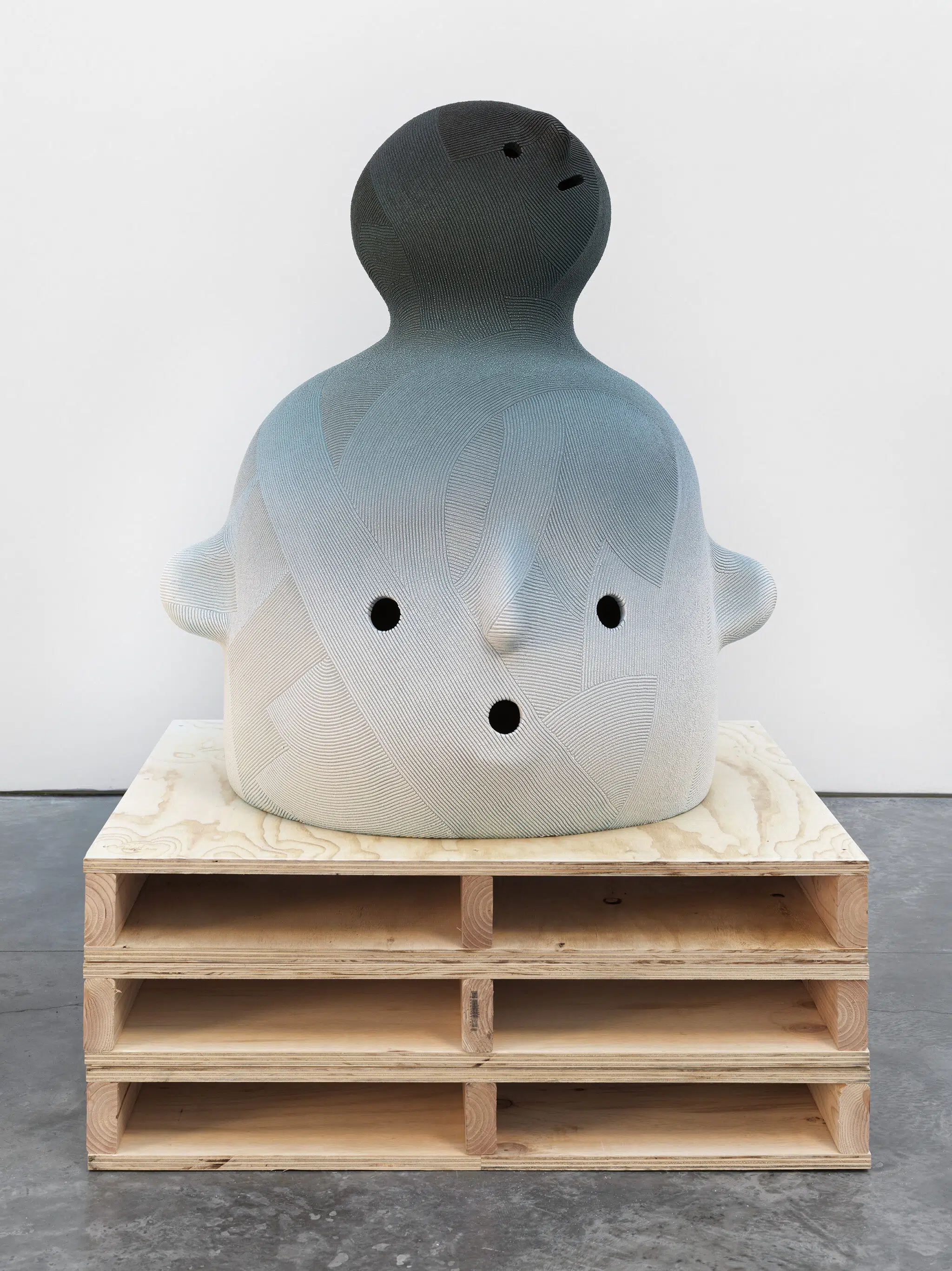 Playful ceramic sculpture created by En Iwamura for his solo exhibition, "Mask," at Ross+Kramer in January 2025