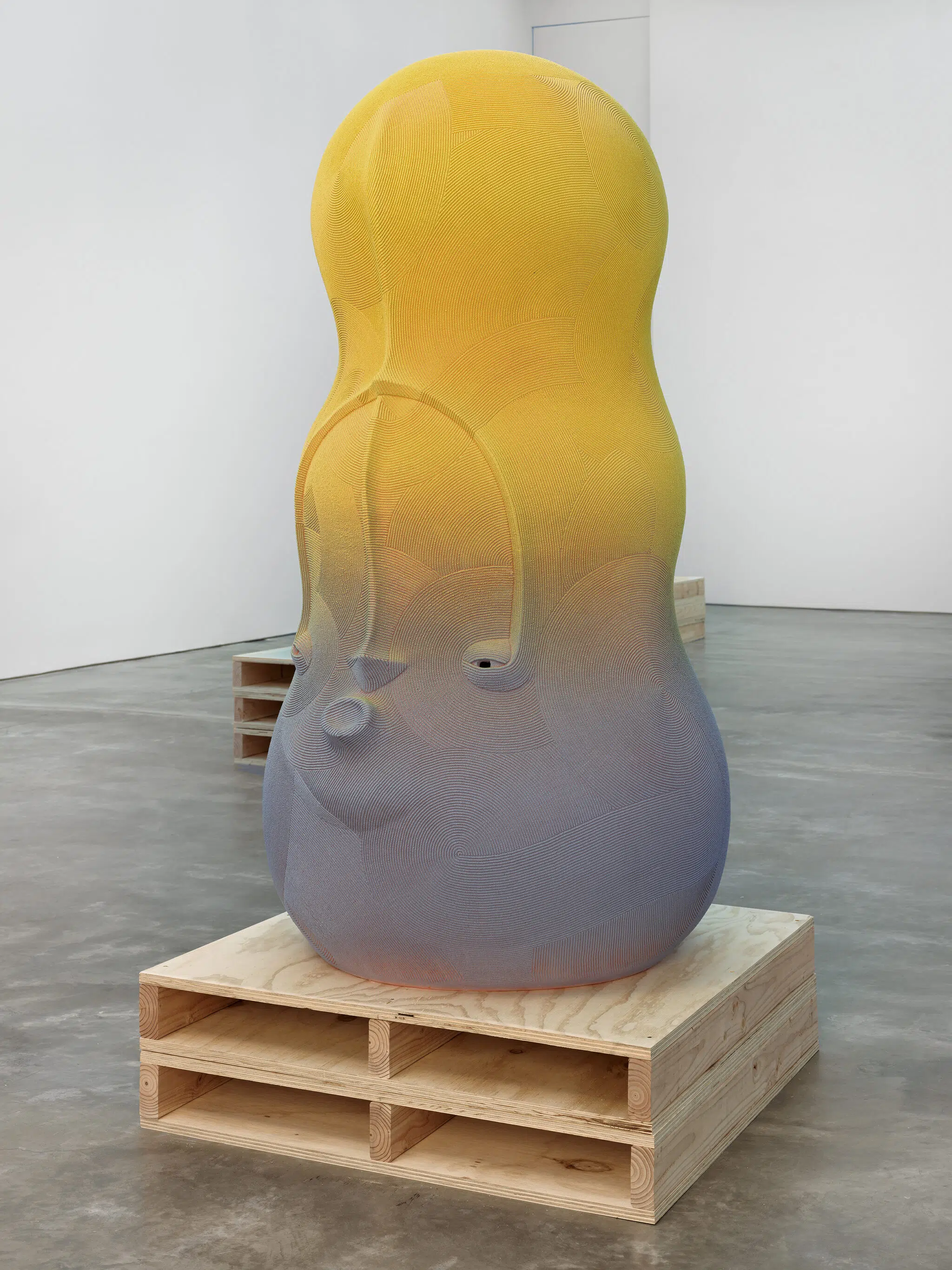 Playful ceramic sculpture created by En Iwamura for his solo exhibition, "Mask," at Ross+Kramer in January 2025