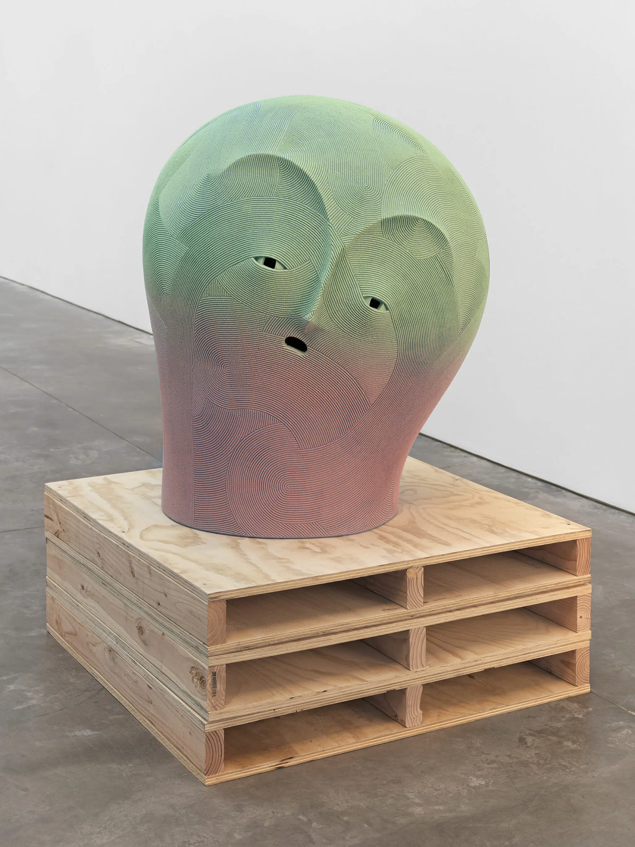 Playful ceramic sculpture created by En Iwamura for his solo exhibition, "Mask," at Ross+Kramer in January 2025