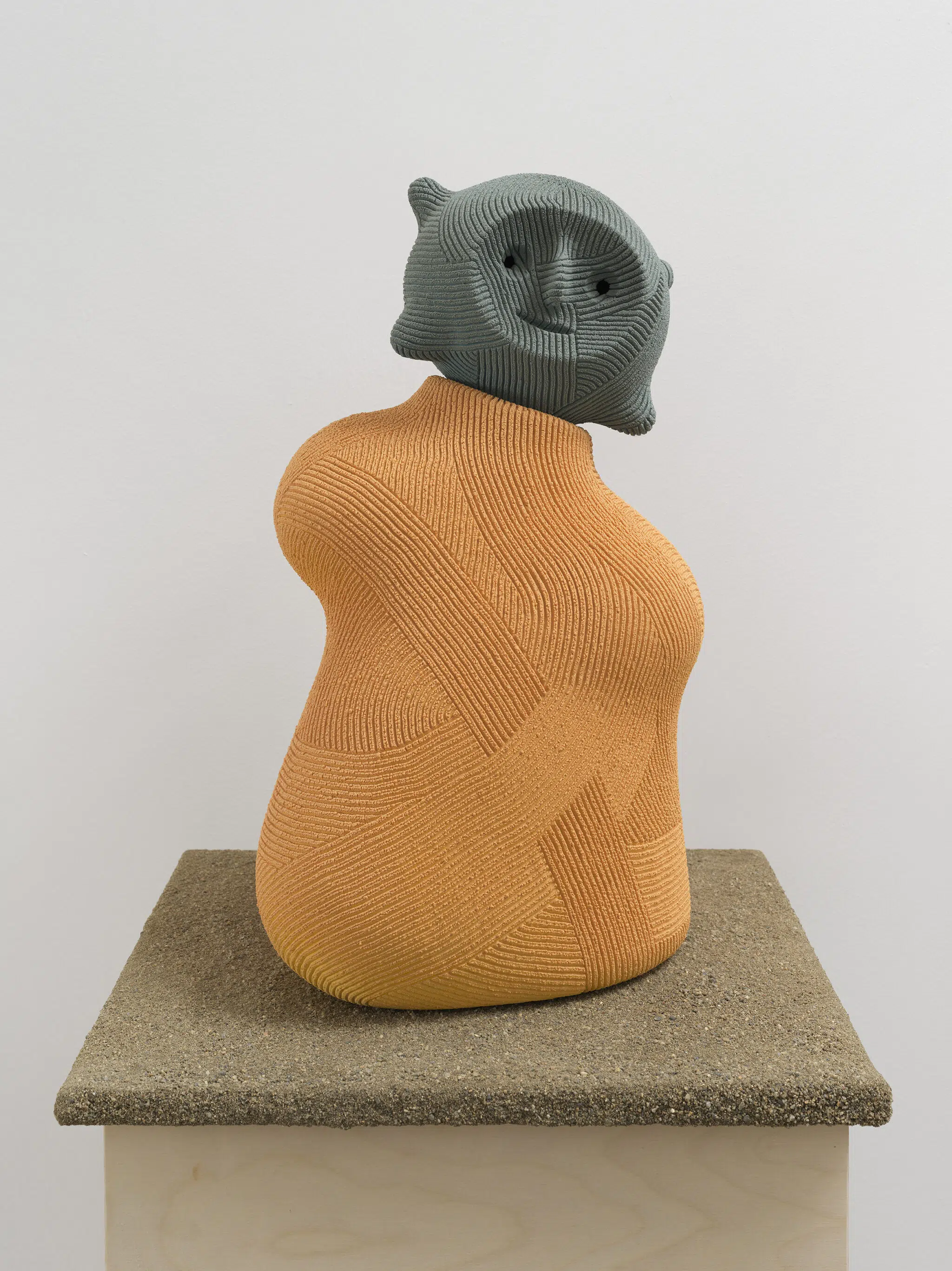 Playful ceramic sculpture created by En Iwamura for his solo exhibition, "Mask," at Ross+Kramer in January 2025