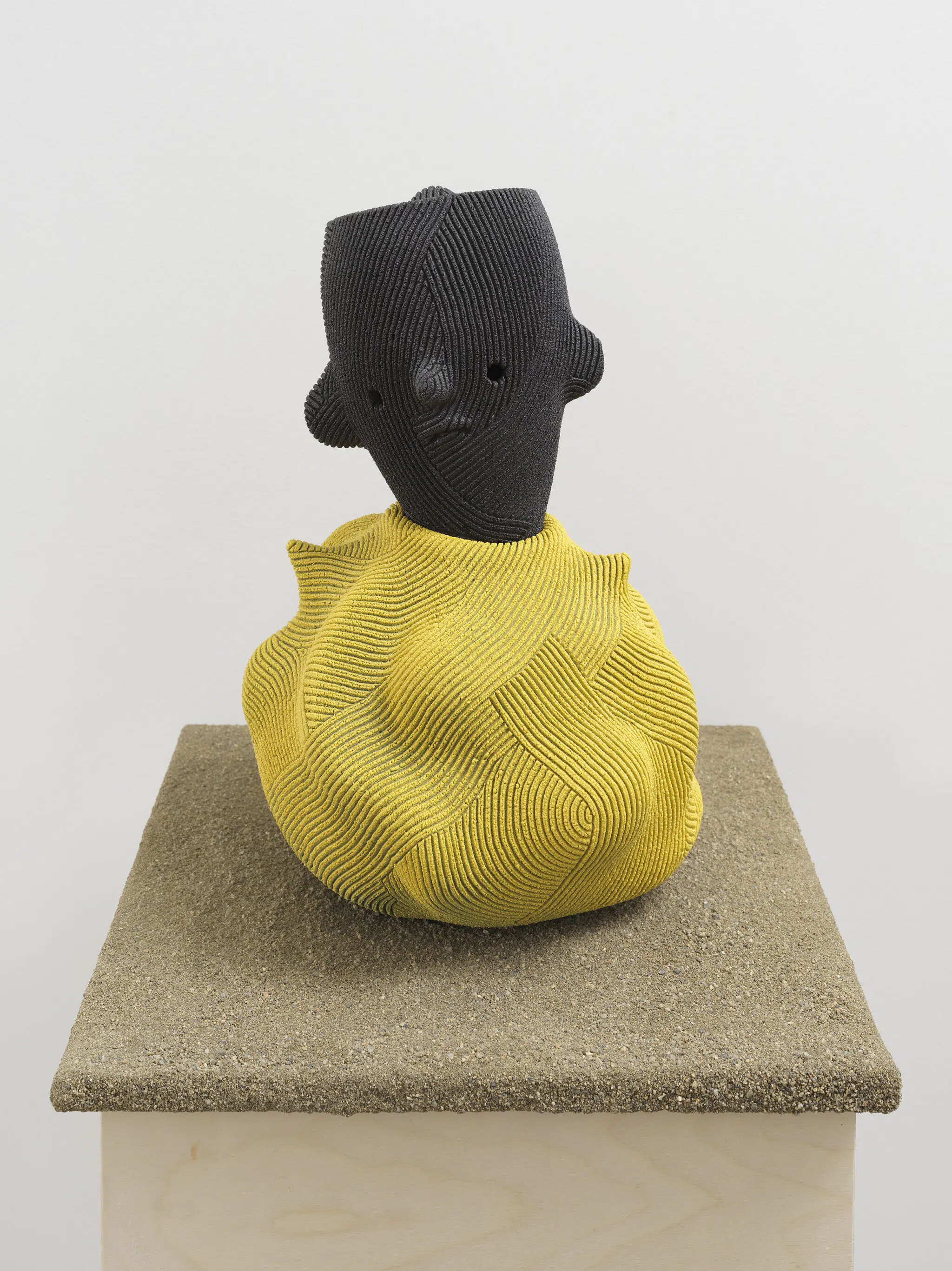 Playful ceramic sculpture created by En Iwamura for his solo exhibition, "Mask," at Ross+Kramer in January 2025