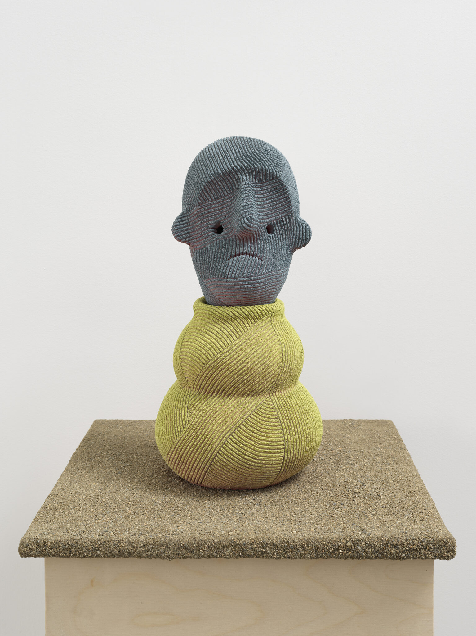 Playful ceramic sculpture created by En Iwamura for his solo exhibition, "Mask," at Ross+Kramer in January 2025