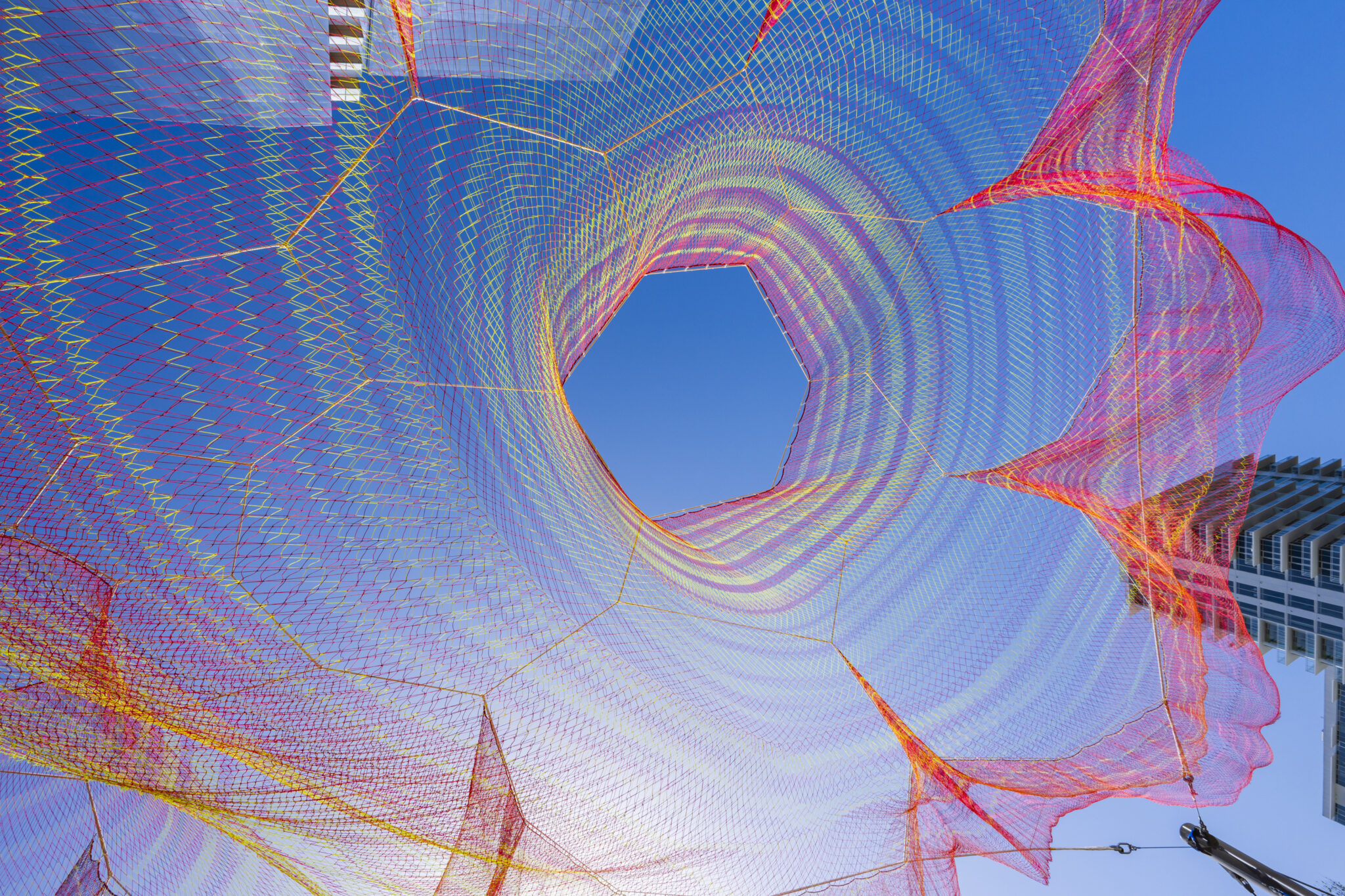 Public fiber art installation by Janet Echelman