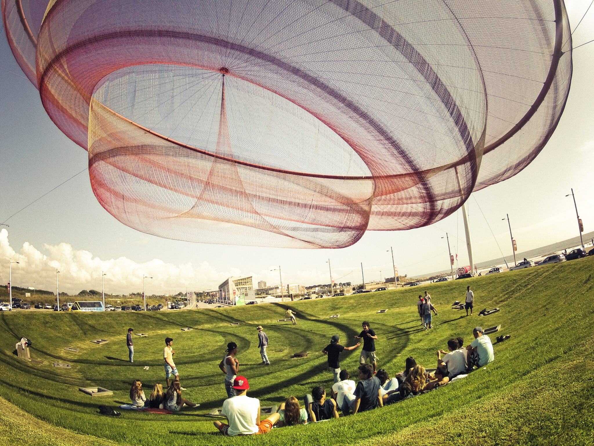 Public fiber art installation by Janet Echelman