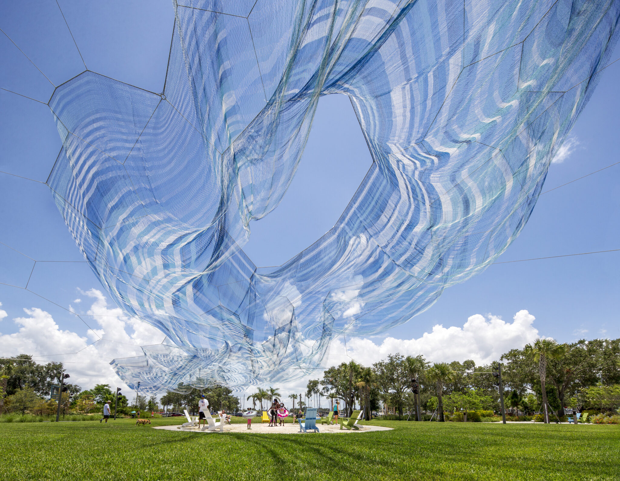 Public fiber art installation by Janet Echelman