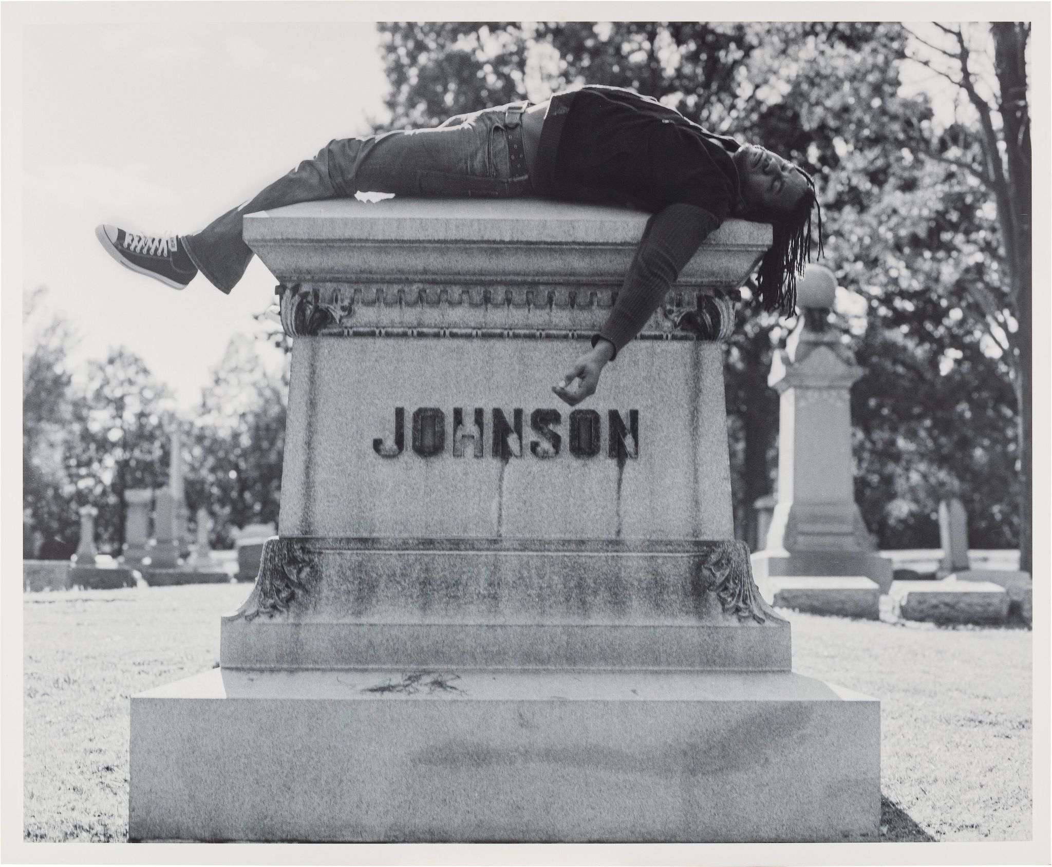 "Self Portrait laying on Jack Johnson's Grave," 2006. (Collection of Dr. Daniel S. Berger)