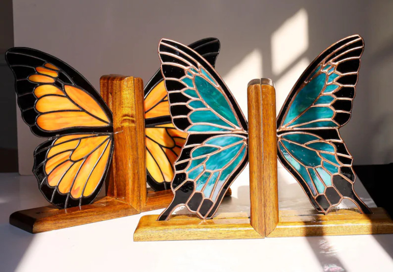 Stained Glass Butterfly Bookends by GlassArtSouvenirs
